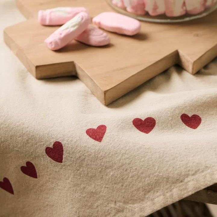 Ib Laursen - Geschirrtuch Emma natur mit roten Herzen