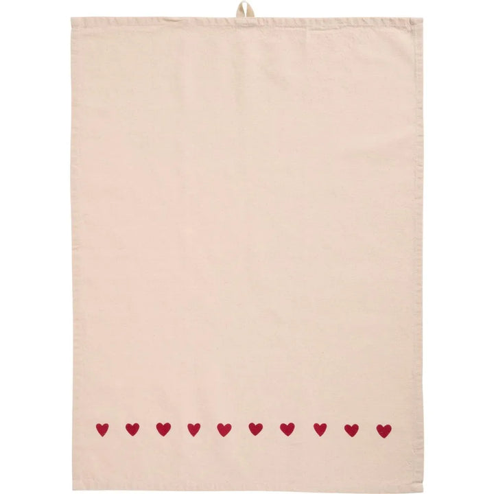 Ib Laursen - Geschirrtuch Emma natur mit roten Herzen