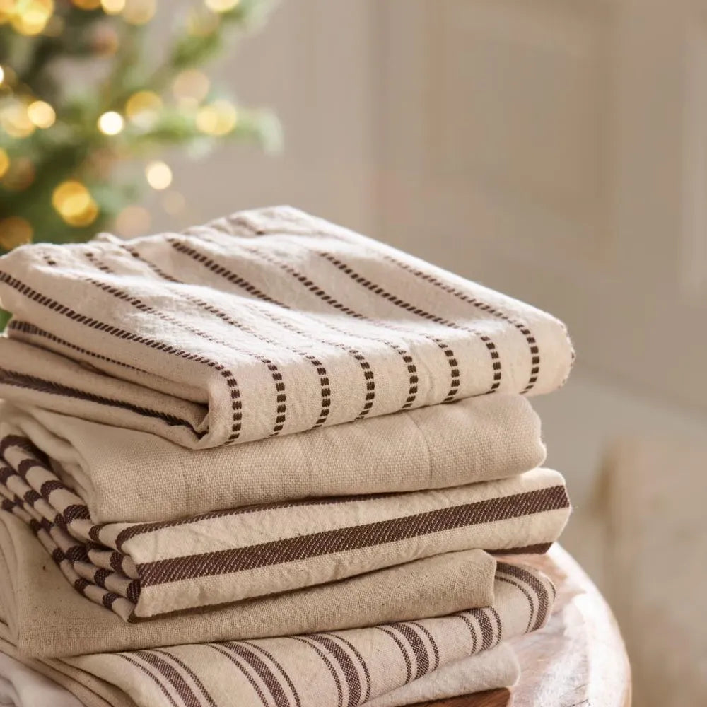 Ib Laursen - Geschirrtuch Freddy natur mit braunen Querstreifen