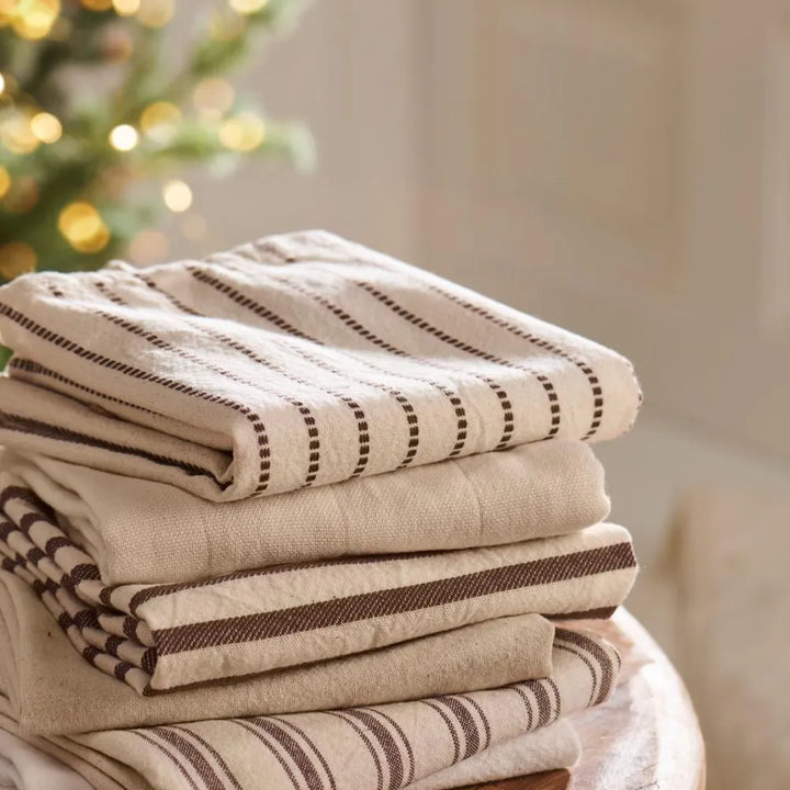 Ib Laursen - Geschirrtuch Freddy natur mit braunen Querstreifen