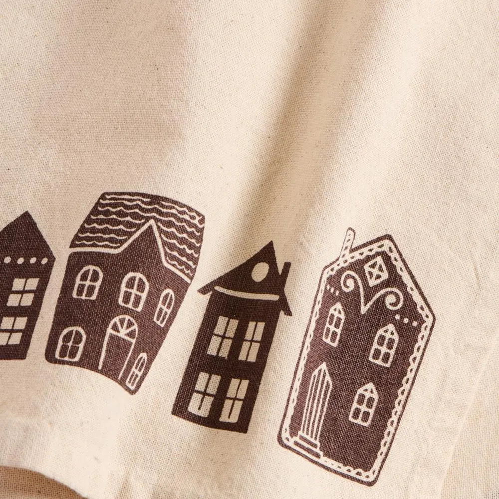 Ib Laursen - Geschirrtuch Pauline natur mit braunen Häusern