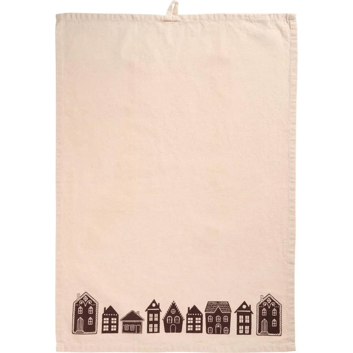 Ib Laursen - Geschirrtuch Pauline natur mit braunen Häusern