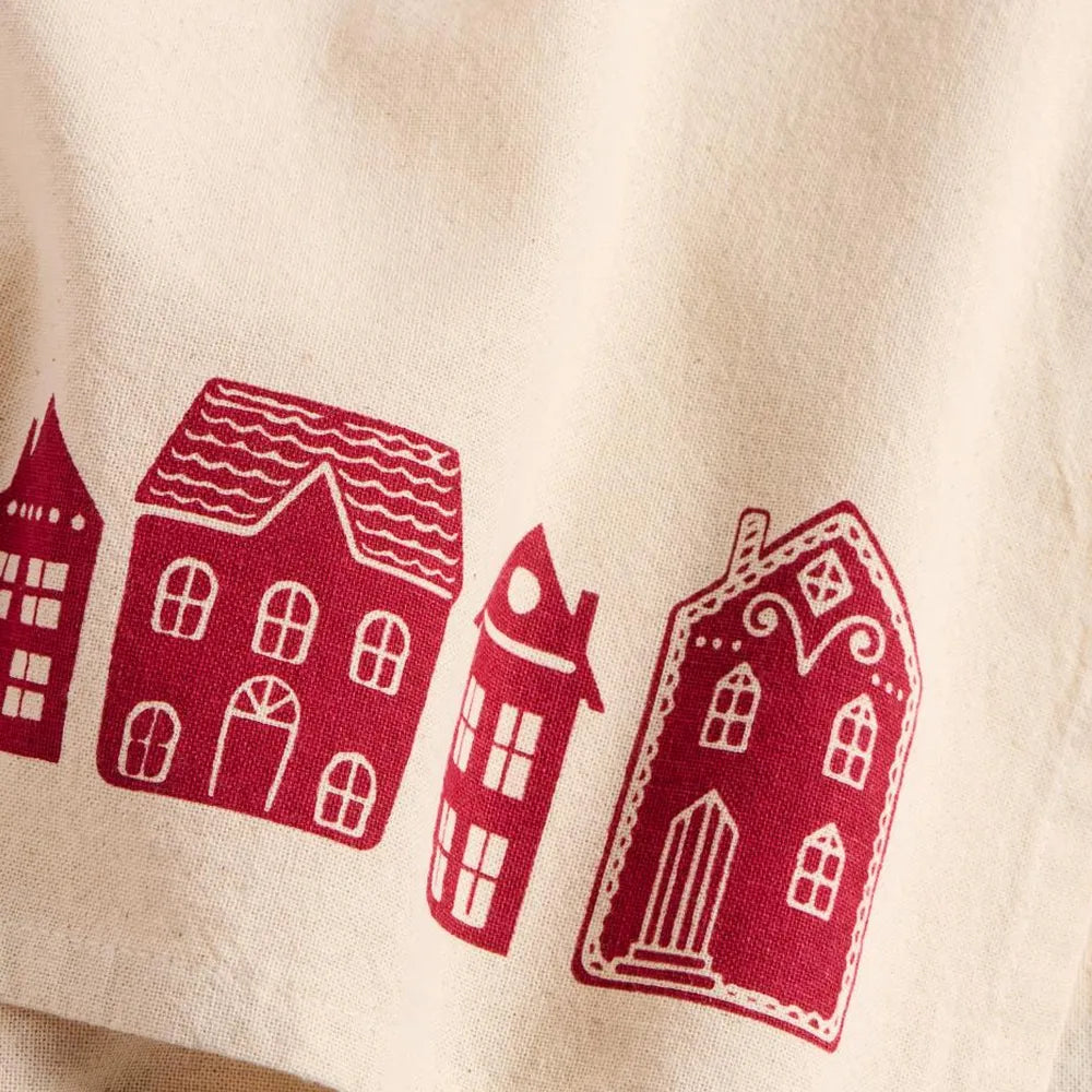 Ib Laursen - Geschirrtuch Sally natur mit roten Häusern