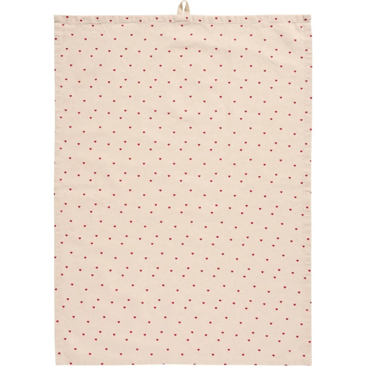 Ib Laursen - Geschirrtuch Valentin natur mit roten Herzen