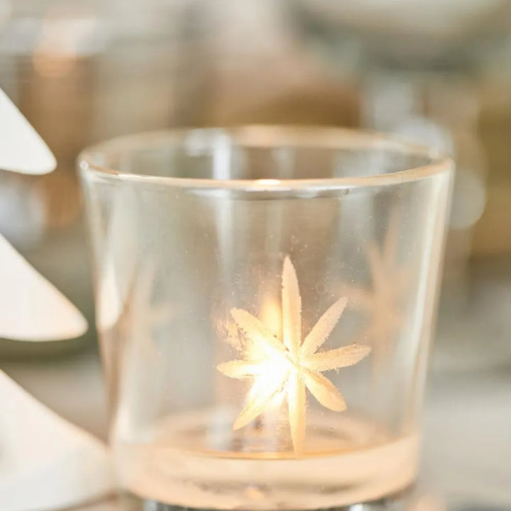 Ib Laursen - Kerzenhalter Glas für Teelicht mit eingravierten Sternen