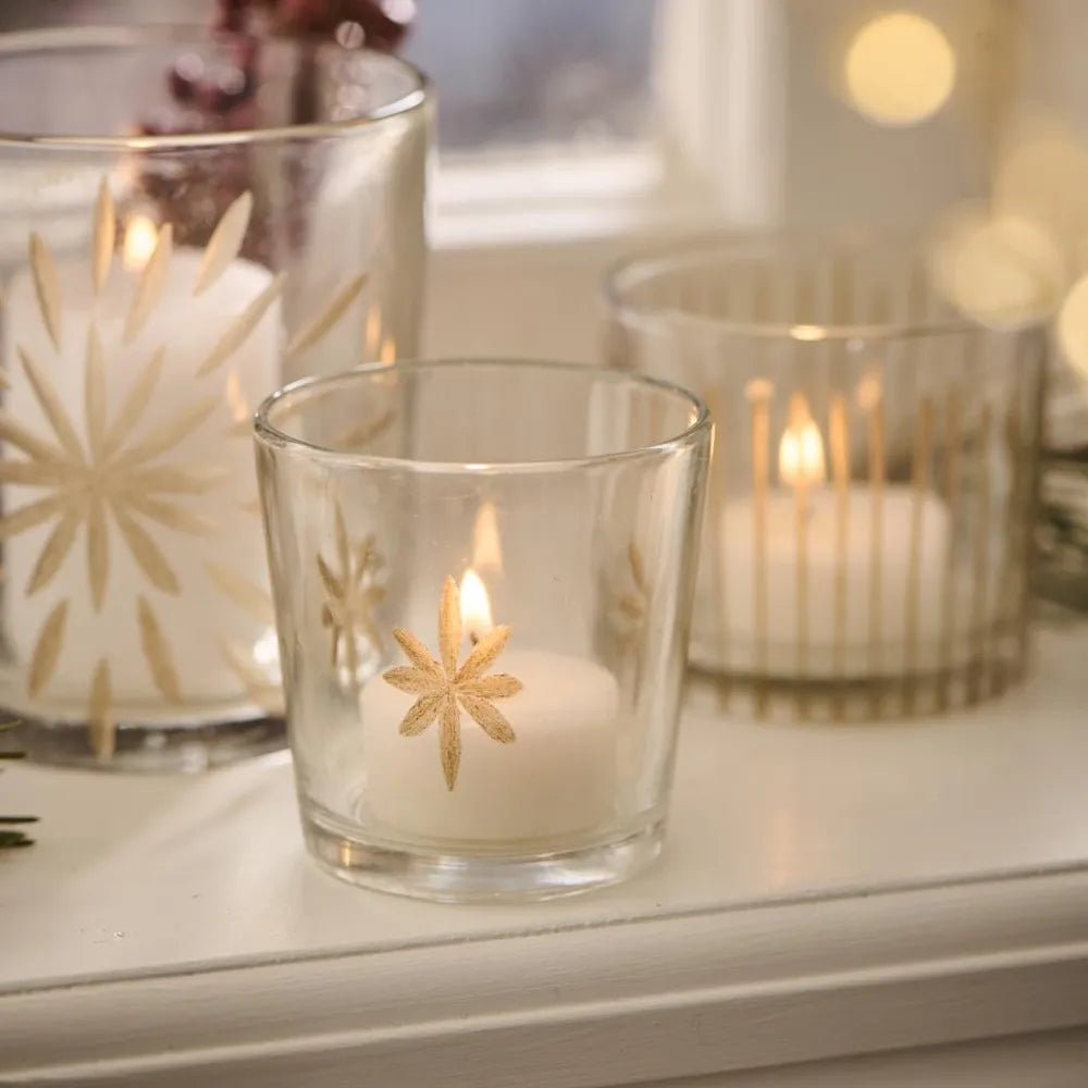 Ib Laursen - Kerzenhalter Glas für Teelicht mit eingravierten Sternen