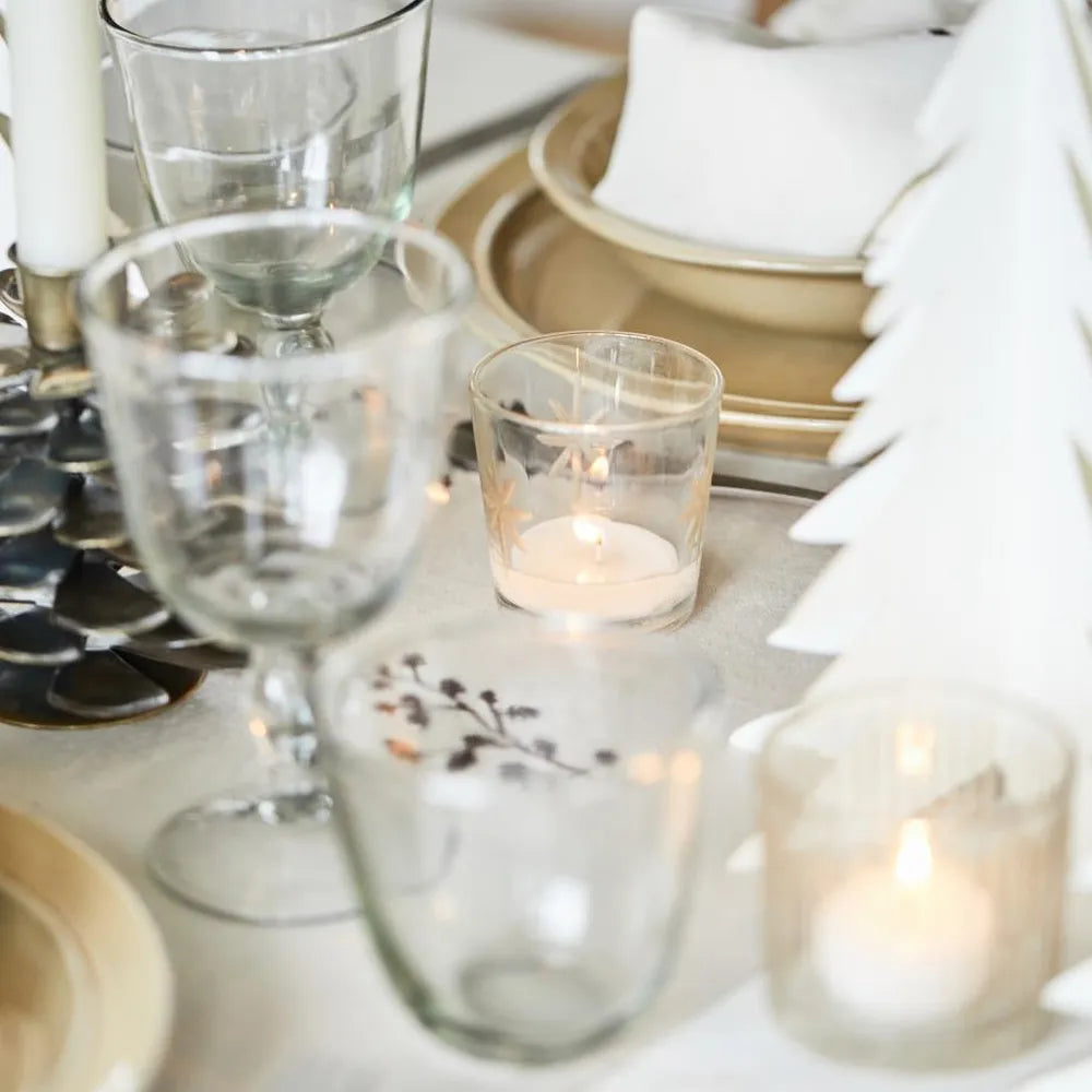 Ib Laursen - Kerzenhalter Glas für Teelicht mit eingravierten Streifen