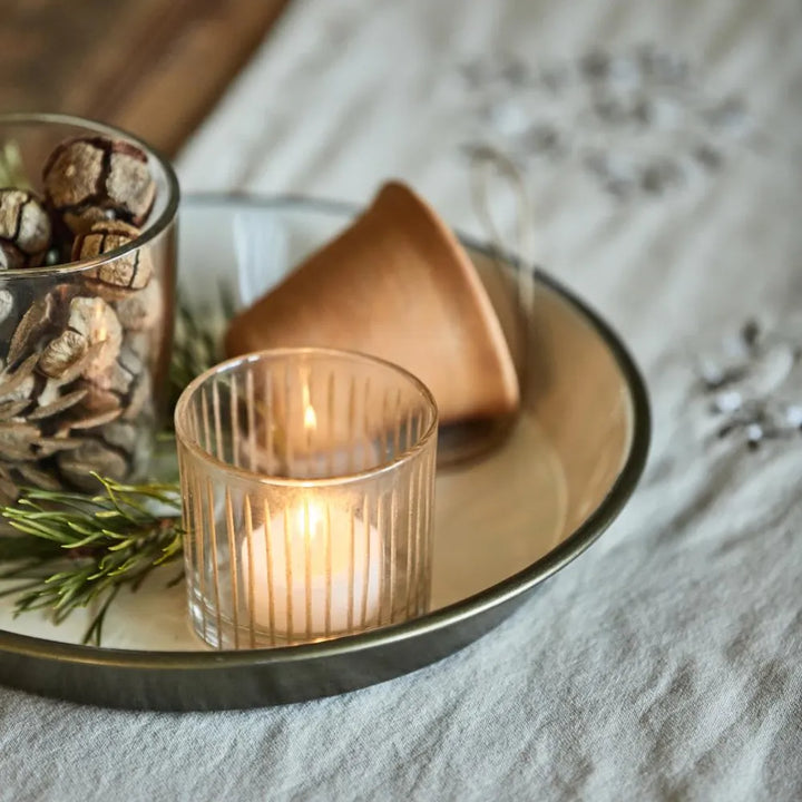 Ib Laursen - Kerzenhalter Glas für Teelicht mit eingravierten Streifen