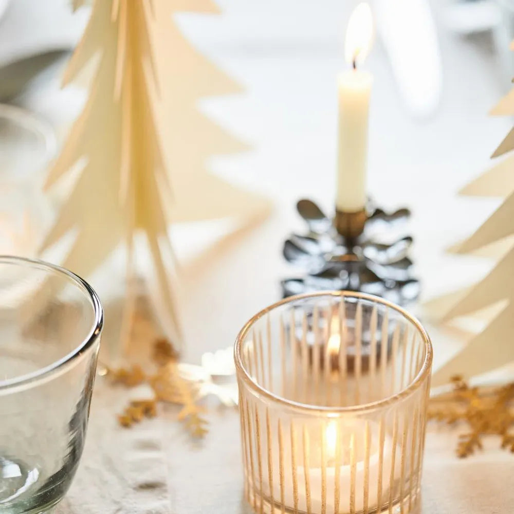 Ib Laursen - Kerzenhalter Glas für Teelicht mit eingravierten Streifen