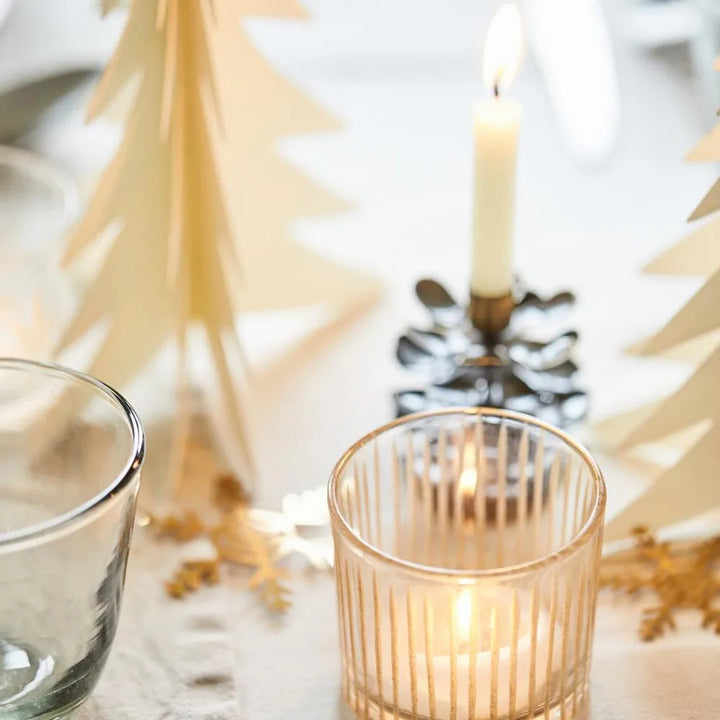 Ib Laursen - Kerzenhalter Glas für Teelicht mit eingravierten Streifen