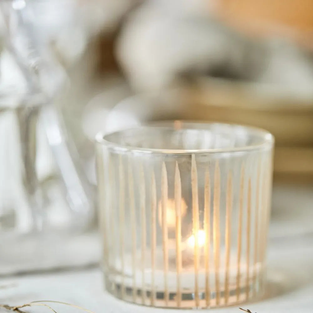 Ib Laursen - Kerzenhalter Glas für Teelicht mit eingravierten Streifen