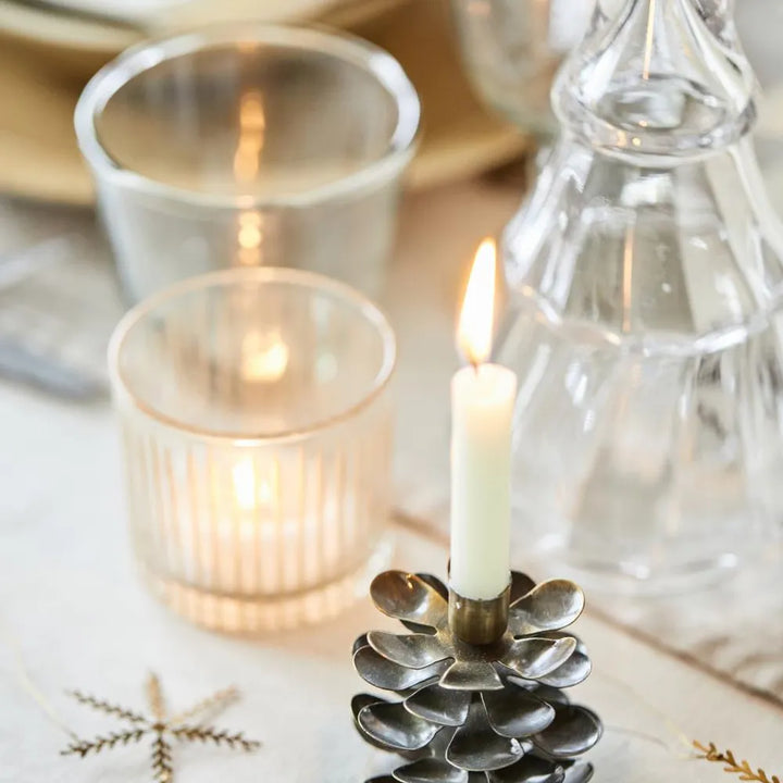 Ib Laursen - Kerzenhalter Glas für Teelicht mit eingravierten Streifen