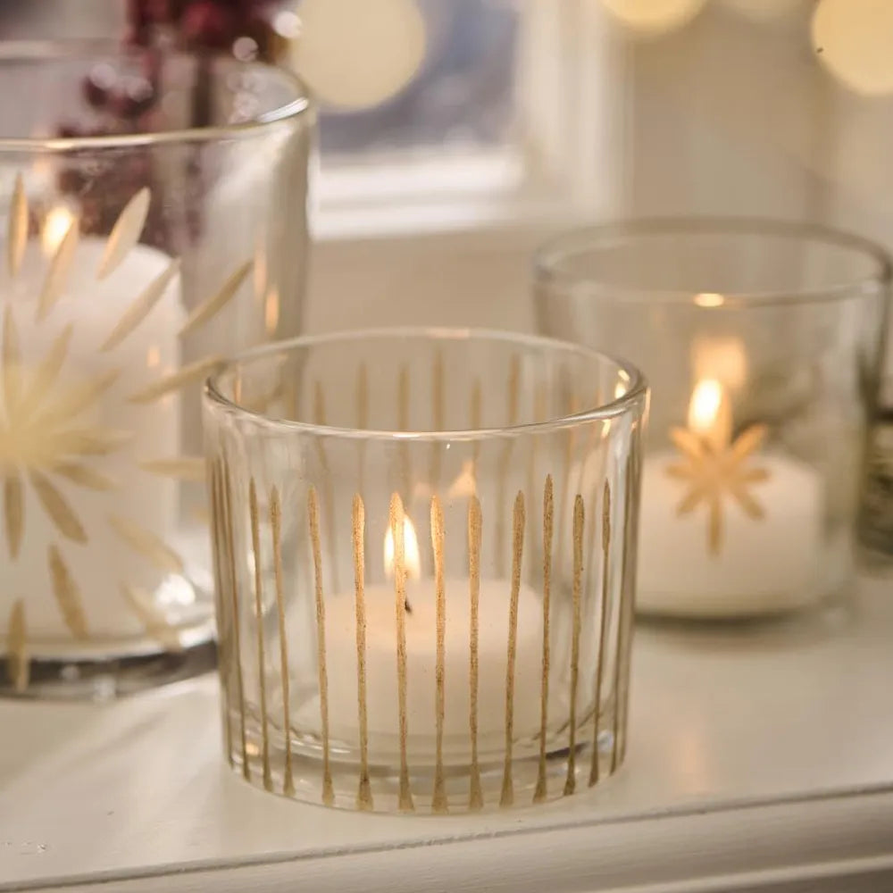 Ib Laursen - Kerzenhalter Glas für Teelicht mit eingravierten Streifen
