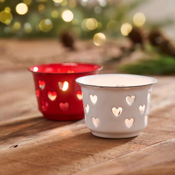 Ib Laursen - Kerzenhalter für Teelicht mit Herzen Emaille