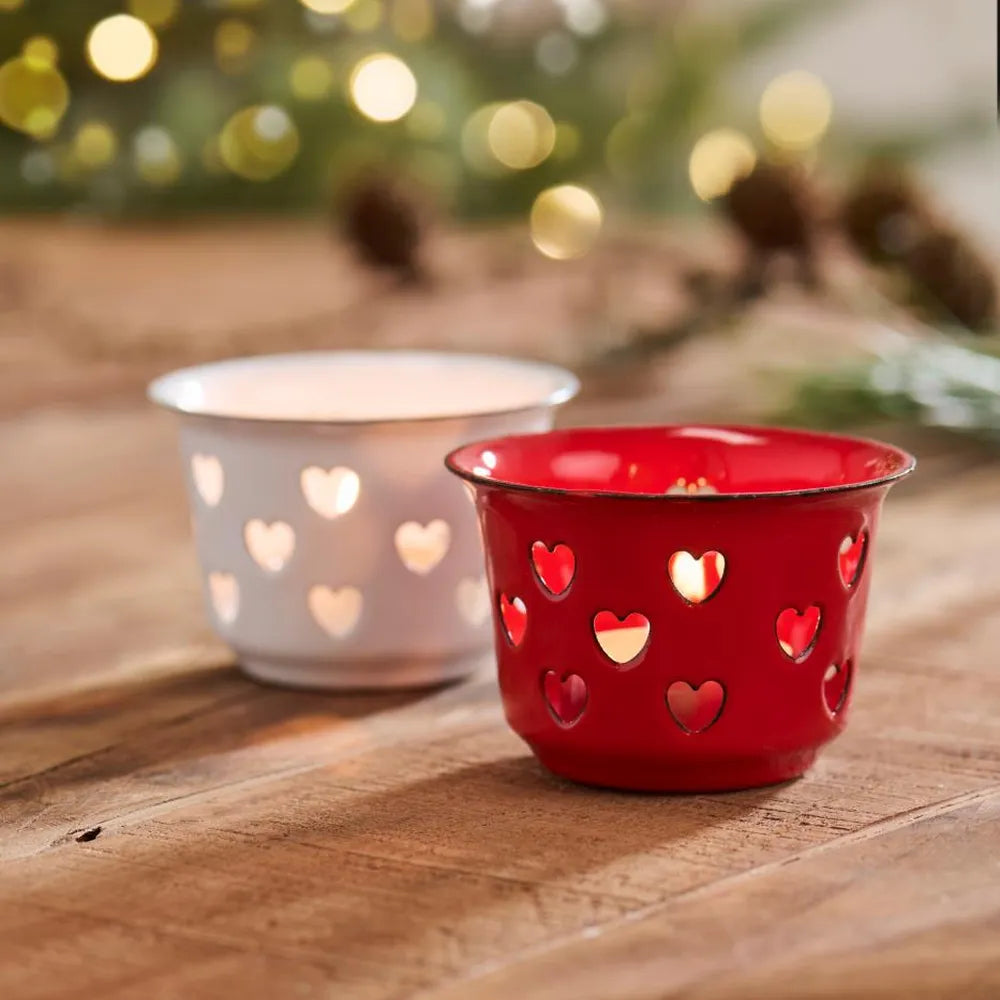 Ib Laursen - Kerzenhalter für Teelicht mit Herzen Emaille