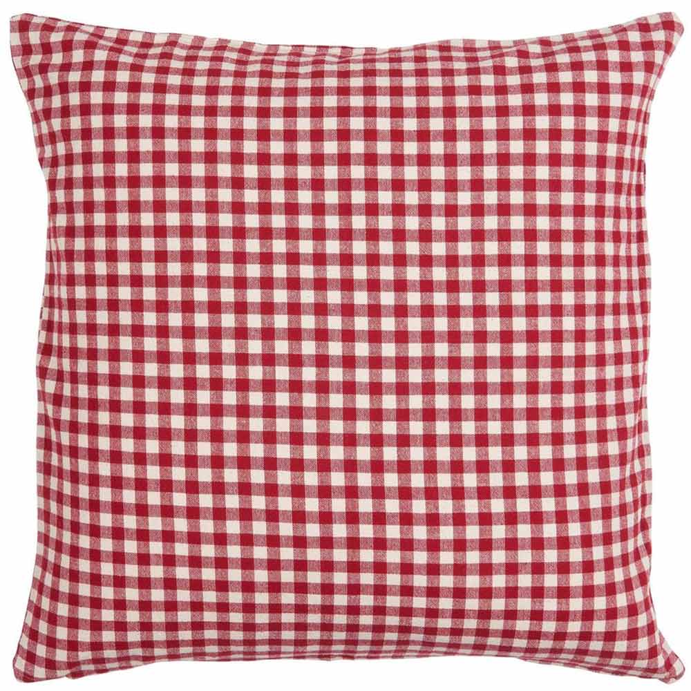 Ein quadratisches Kissen mit einem rot-naturfarbenen Gingham-Karomuster namens Ib Laursen - Kissenbezug Asta.