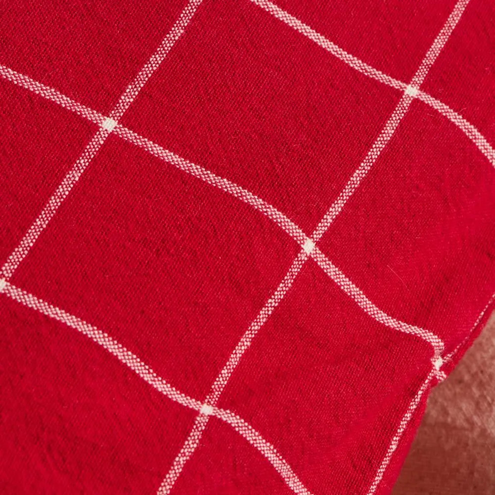 Ib Laursen - Kissenbezug Silja rot mit großen naturfarbigen Karos