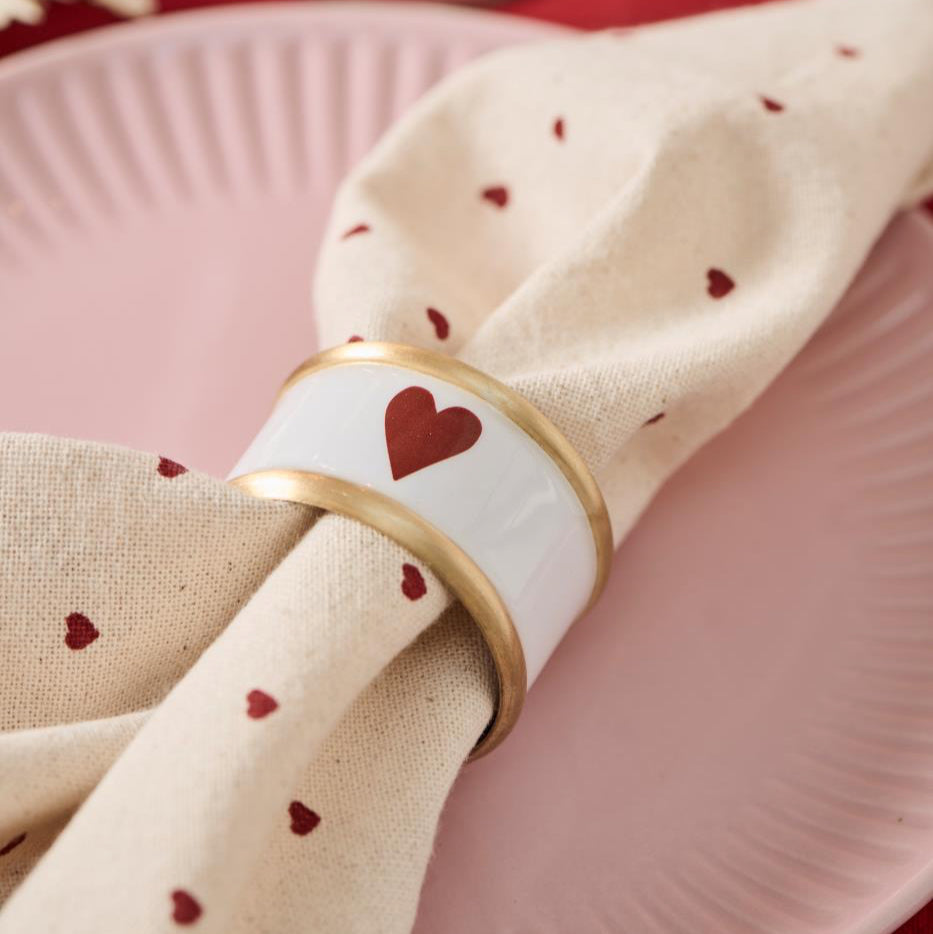 Ib Laursen - Stoffserviette Valentin natur mit roten Herzen