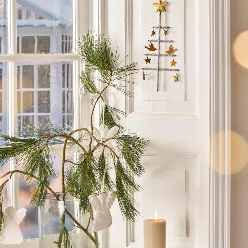 Ib Laursen - Stumpenkerze mit Hygge graunatur mit rustic brown Druck Stearin Nordisches Umweltzeichen