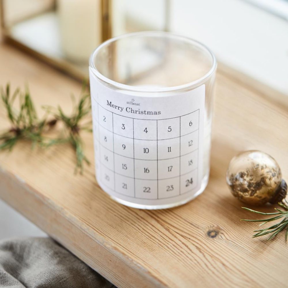 Ib Laursen - Nordische Adventskerze 1-24 Etikett Glas mit Paraffinkerze