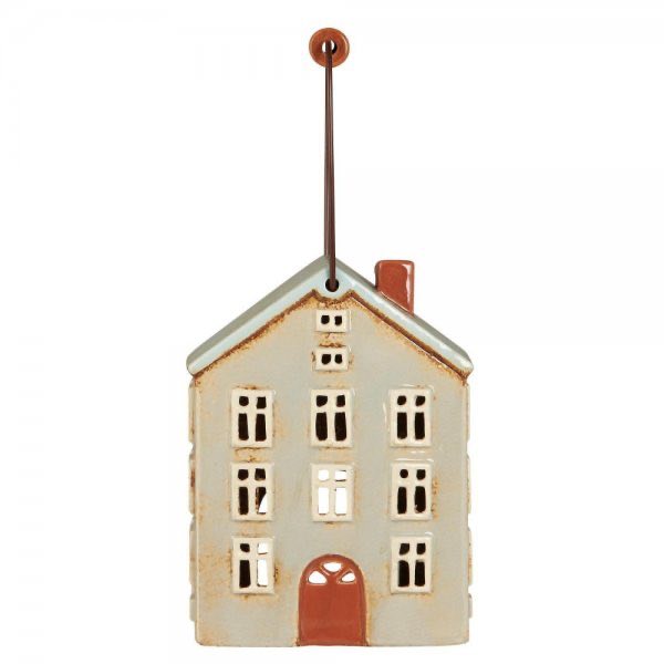 Ib Laursen - Haus für Teelicht Nyhavn mit Holzgriff, braune Tür