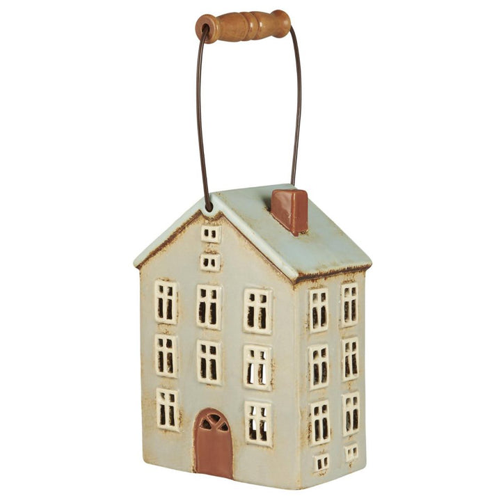 Ib Laursen - Haus für Teelicht Nyhavn mit Holzgriff, braune Tür