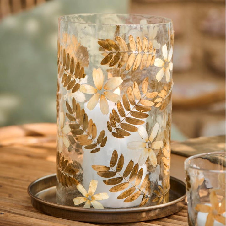 Ib Laursen - Hurricane für Stumpenkerze mit Blumen und Blättern mundgeblasen