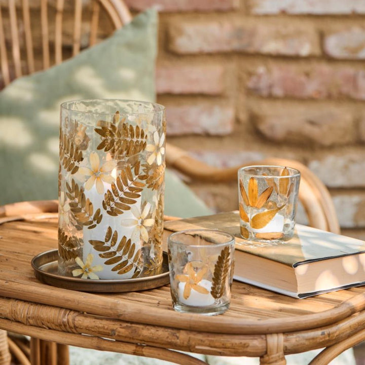 Ib Laursen - Hurricane für Stumpenkerze mit Blumen und Blättern mundgeblasen