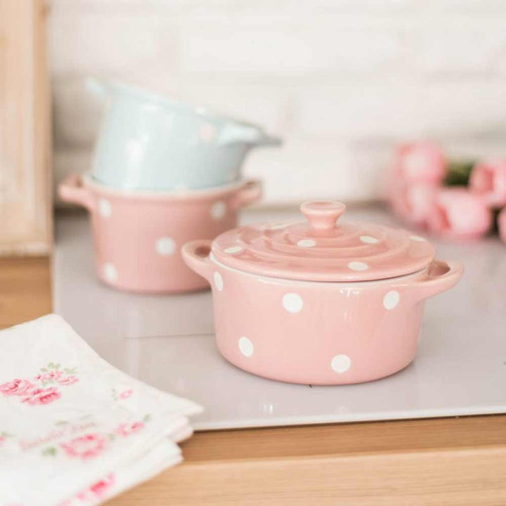 Isabelle Rose - Topf mit Henkel und Deckel in Rosa Punkte klein