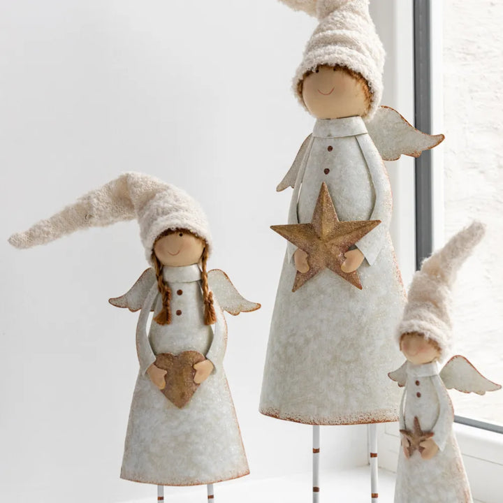 J-Line – Engel aus Metall mit Herz/Stern Weiß Winterengel