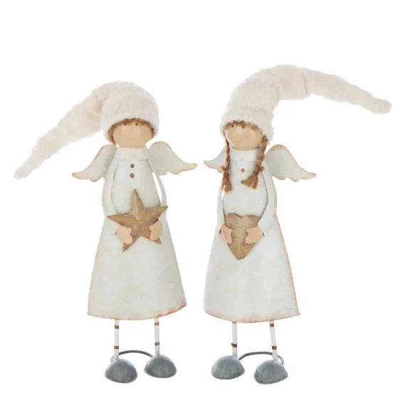 J-Line – Engel aus Metall mit Herz/Stern Weiß Winterengel