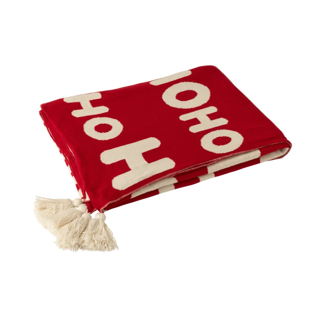 J-Line – Hohoho-Decke Weihnachtsrot/Weiß 130×170 cm – Kuscheldecke Weihnachten
