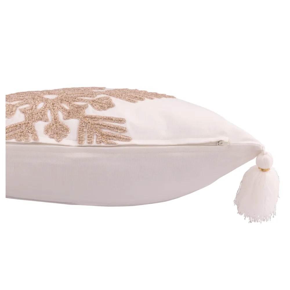 J-Line – Kissen Schneeflocke mit Quasten Weiß/Beige