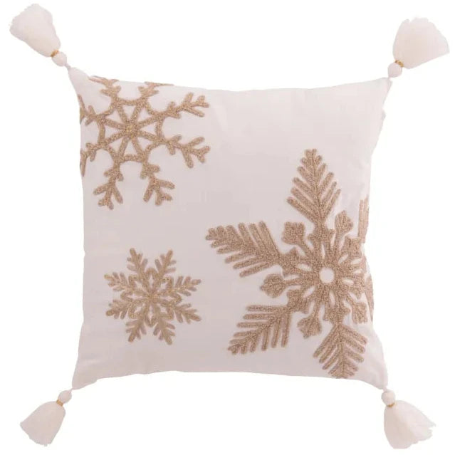 J-Line – Kissen Schneeflocke mit Quasten Weiß/Beige