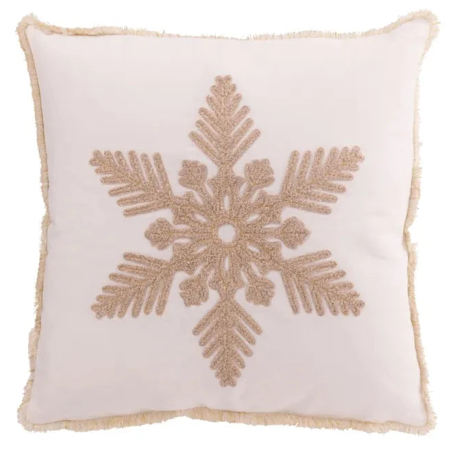J-Line - Kissen mit Schneeflocke Weiß/Beige 45×45 cm – Winterkissen mit Motiv