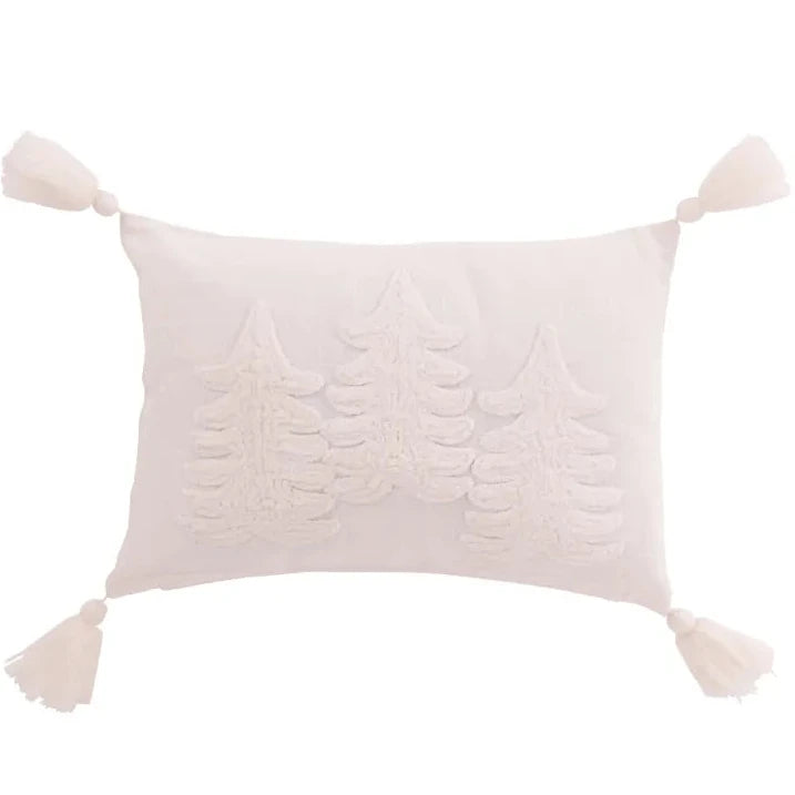 J-Line – Kissen mit Weihnachtsbäumen Weiß