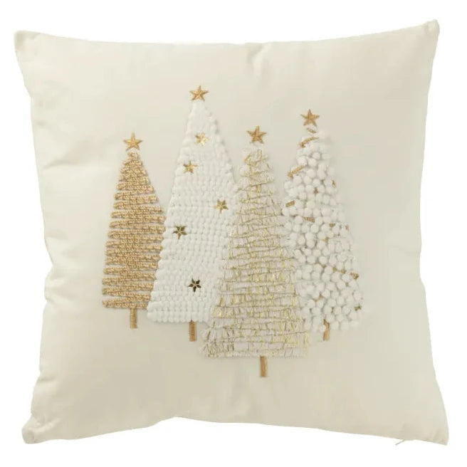 J-Line – Kissen mit goldenen Weihnachtsbäumen Weiß
