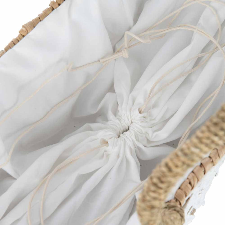 J-Line - Strandtasche mit Spitze Blumenmuster Jute Naturell Weiß