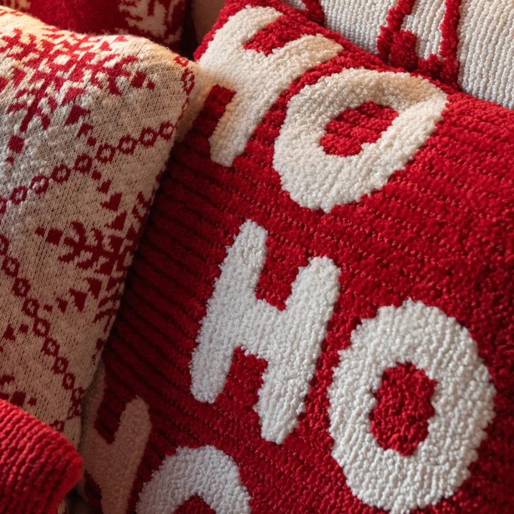 J-Line – Weihnachtliches Hohoho-Kissen Rot/Weiß 45×45 cm – Weihnachtsdeko Kissen