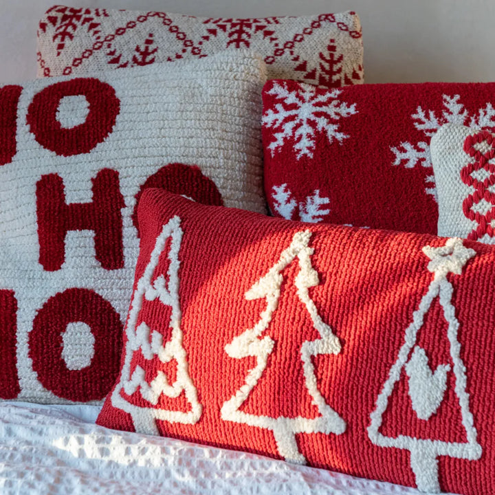 J-Line – Weihnachtliches Hohoho-Kissen Rot/Weiß 45×45 cm – Weihnachtsdeko Kissen
