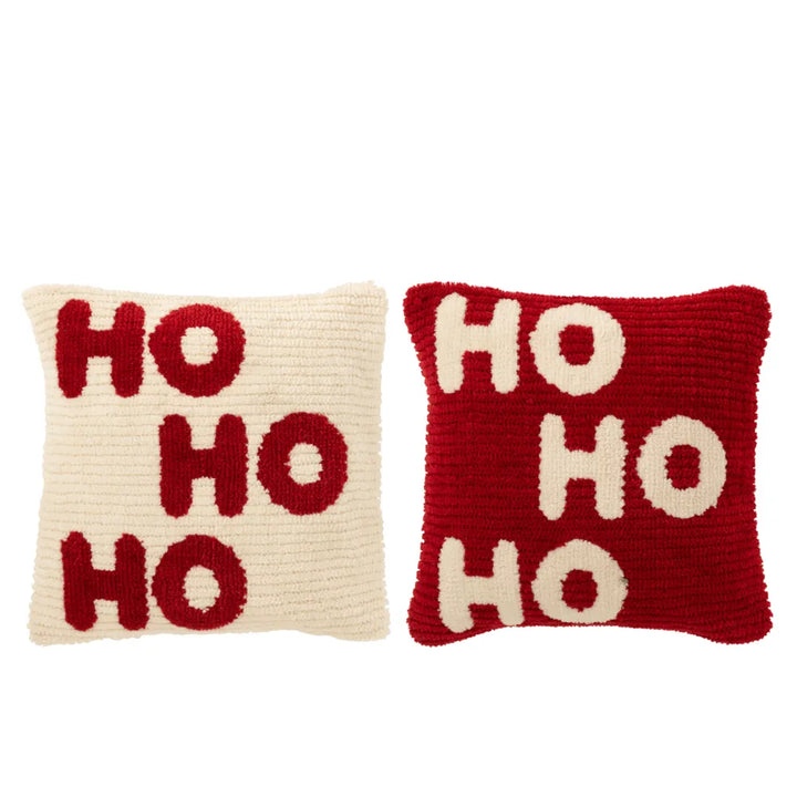 J-Line – Weihnachtliches Hohoho-Kissen Rot/Weiß 45×45 cm – Weihnachtsdeko Kissen