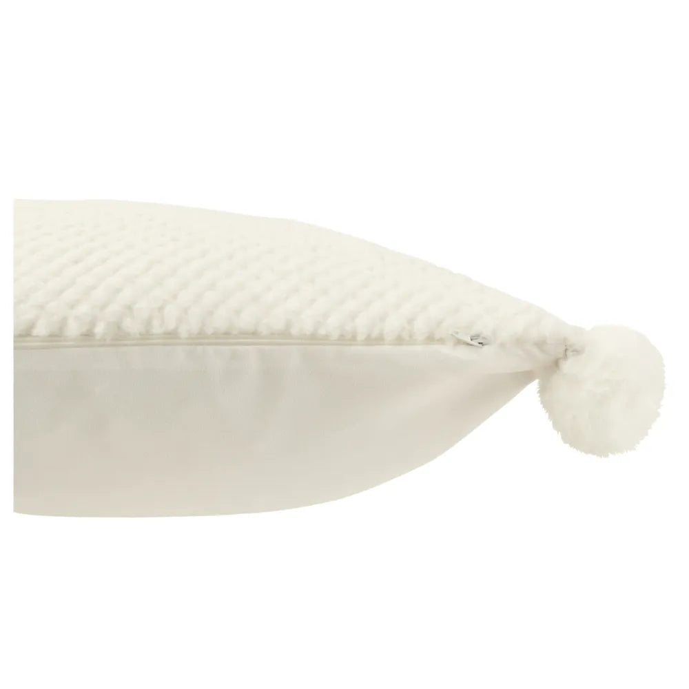 J-Line –Kissen mit Pompom und zartem Muster Weiß