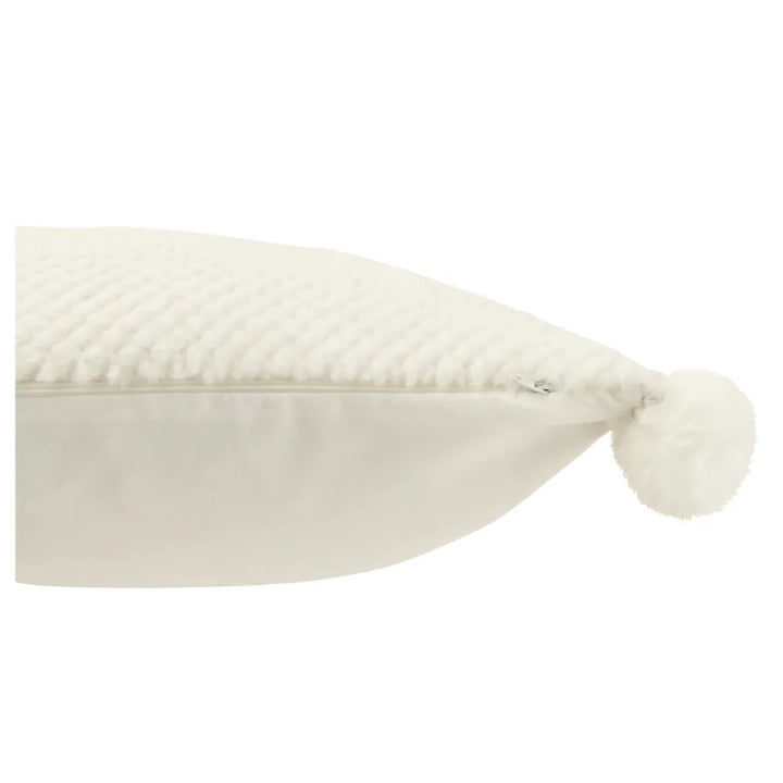 J-Line –Kissen mit Pompom und zartem Muster Weiß