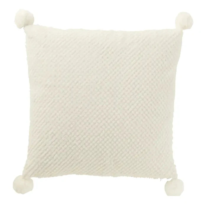 J-Line –Kissen mit Pompom und zartem Muster Weiß