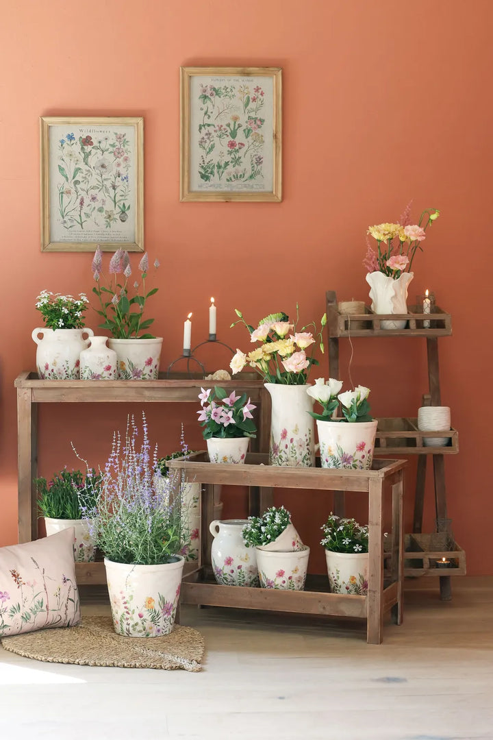 Chic Antique - Keramik Übertopf Creme mit Wiesenblumen-Motiv