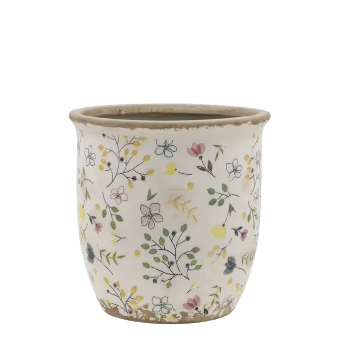Chic Antique - Keramik Übertopf creme mit Blumenmuster