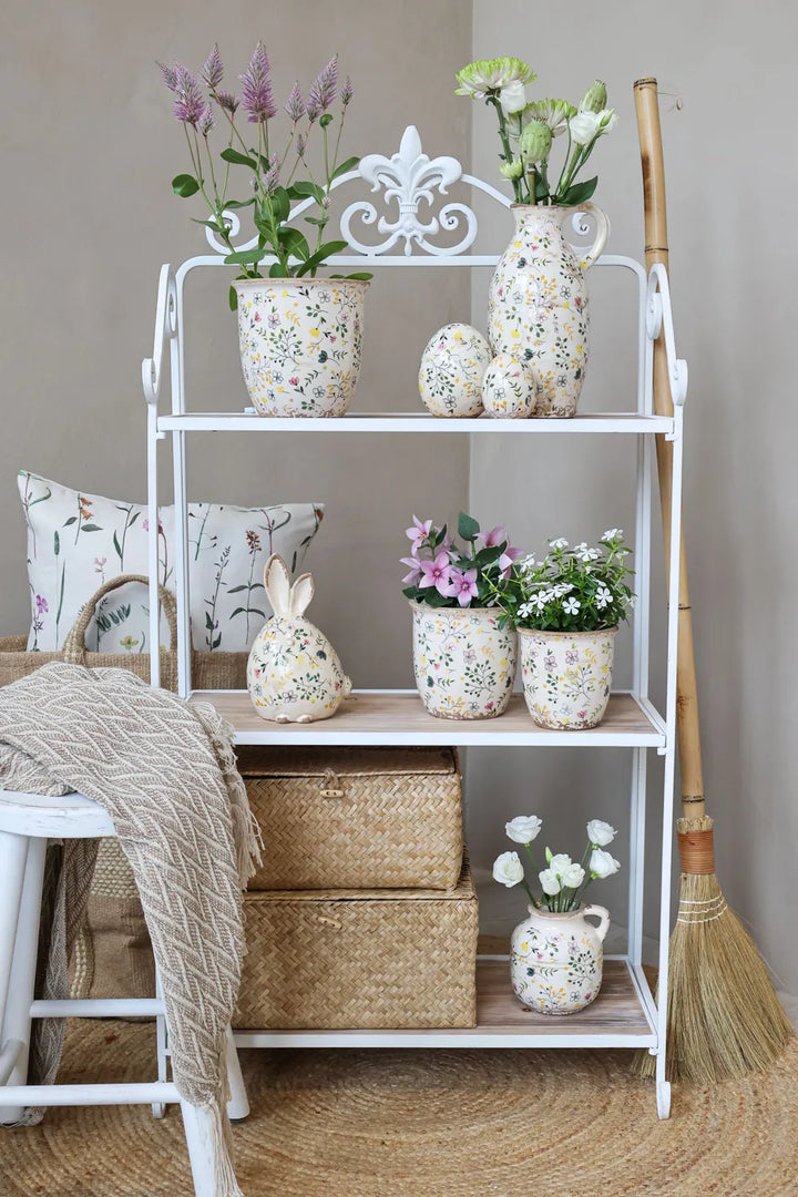 Chic Antique - Keramik Übertopf creme mit Blumenmuster