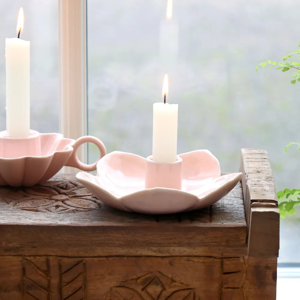 Chic Antique - Kerzenhalter Steingut staubig rosa H3,5 cm