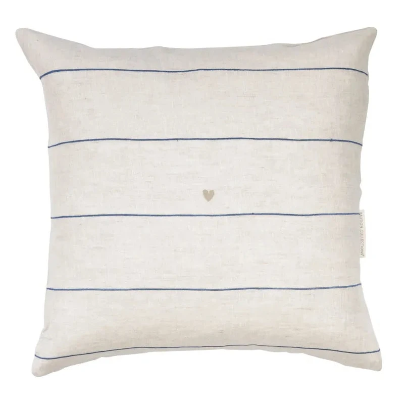 Bastion Collections - Kissenhülle Streifen & Herz Beige/Blau 50 x 50 cm