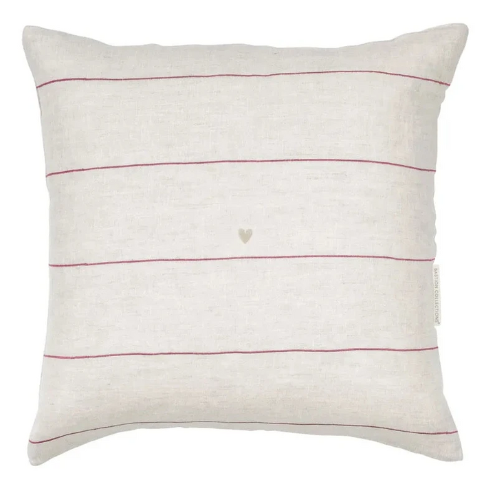 Bastion Collections - Kissenhülle mit Streifen und Herz-Stickerei 50 x 50 cm